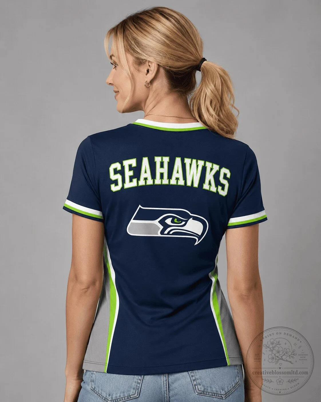 Seattle Seahawks NFL Football Team Logo Women's V-Neck T-Shirt 1 Seattle Seahawks NFL Football Team Logo Women's V-Neck T-Shirt