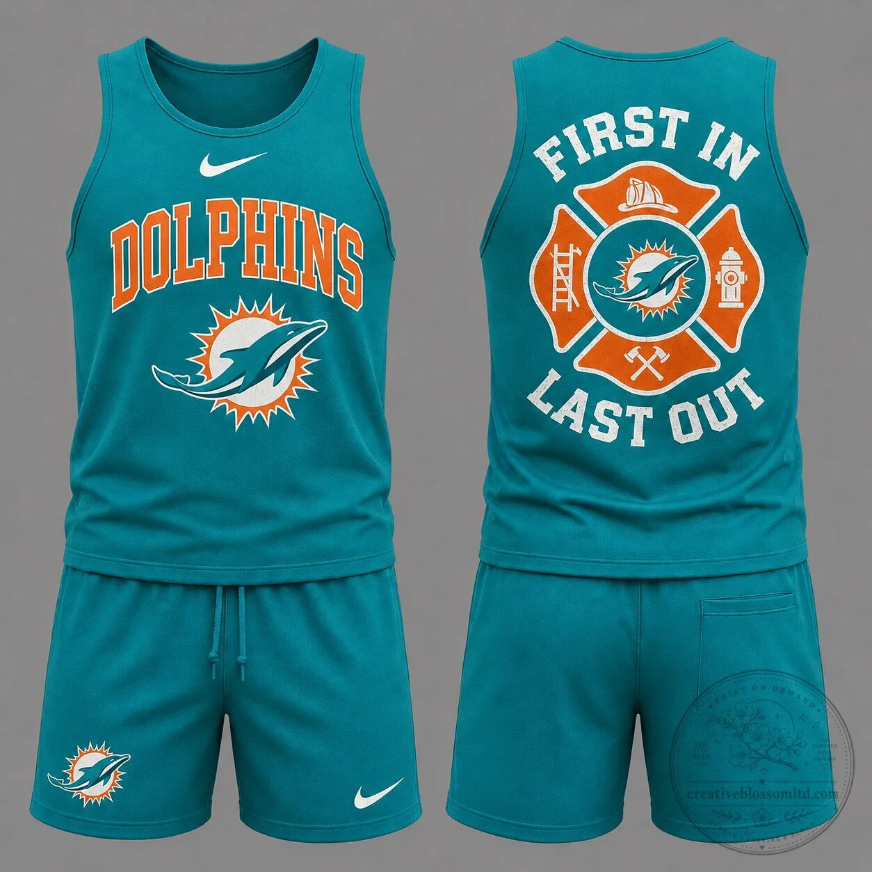 Firefighter Tank Top and Shorts Set featuring Miami Dolphins First In Last Out Design