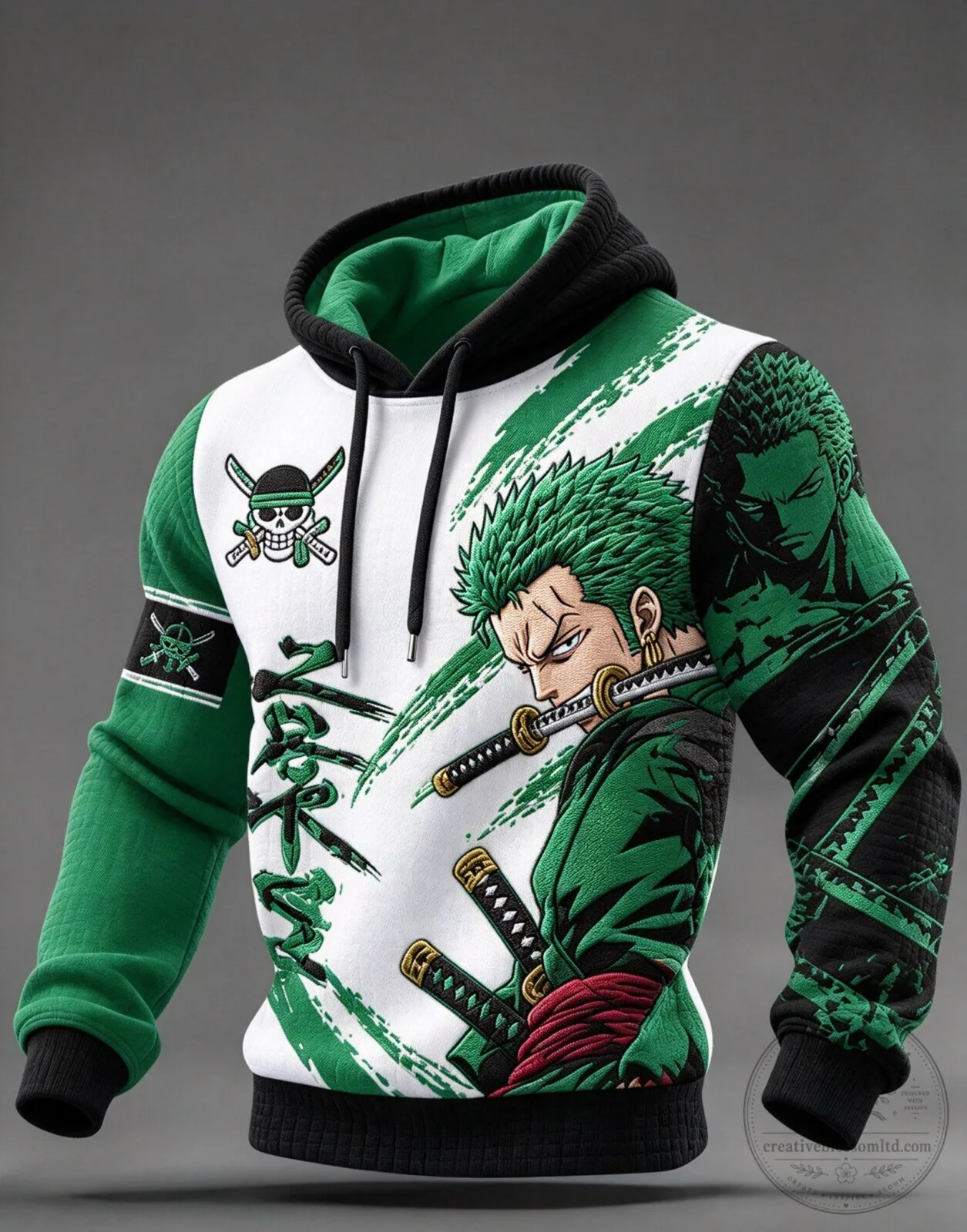 Roronoa Zoro One Piece Anime Pirate Hunter Green Hoodie