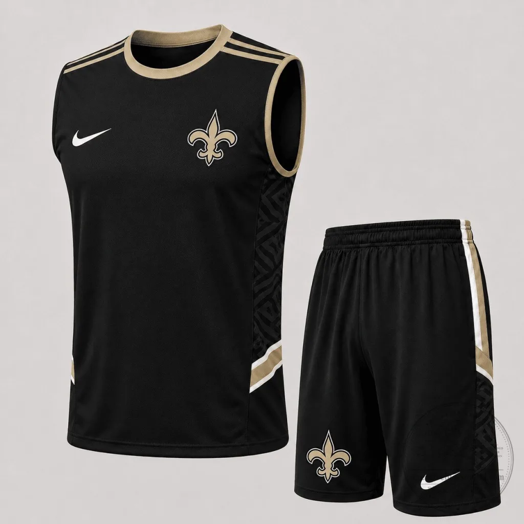 New Orleans Saints Black And Gold Sleeveless Tank Top And Shorts Set New Orleans Saints Black And Gold Sleeveless Tank Top And Shorts Set