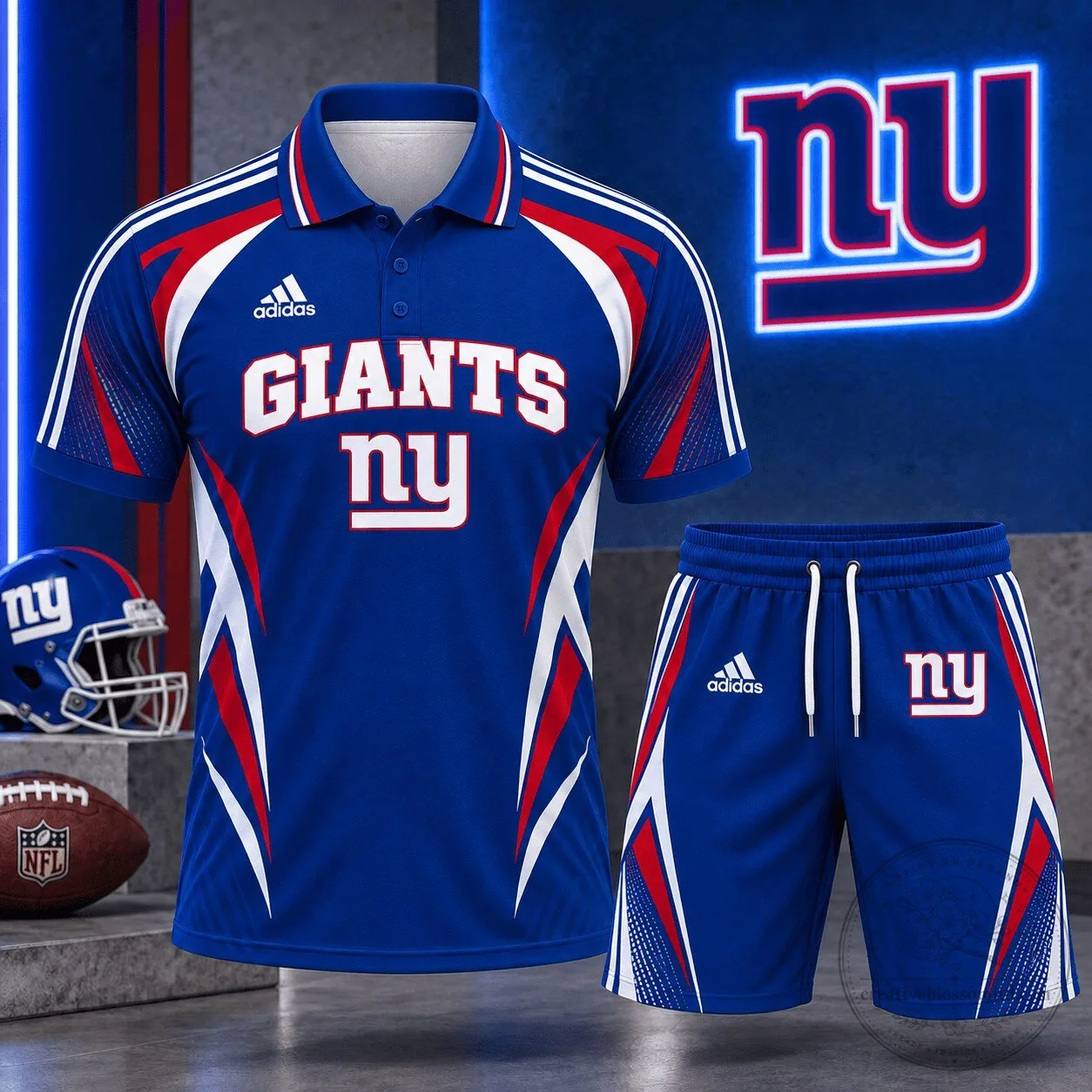 New York Giants NFL Football Club Blue Polo Shirt and Shorts Set