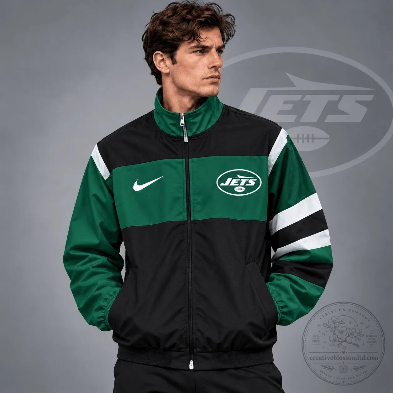 New York Jets National Football League Team Crest Color Block Full Zip Track Jacket
