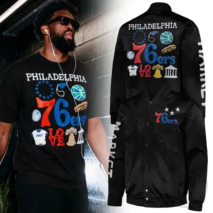 76ers NBA x MARKET Black Limited Edition Bomber Jacket