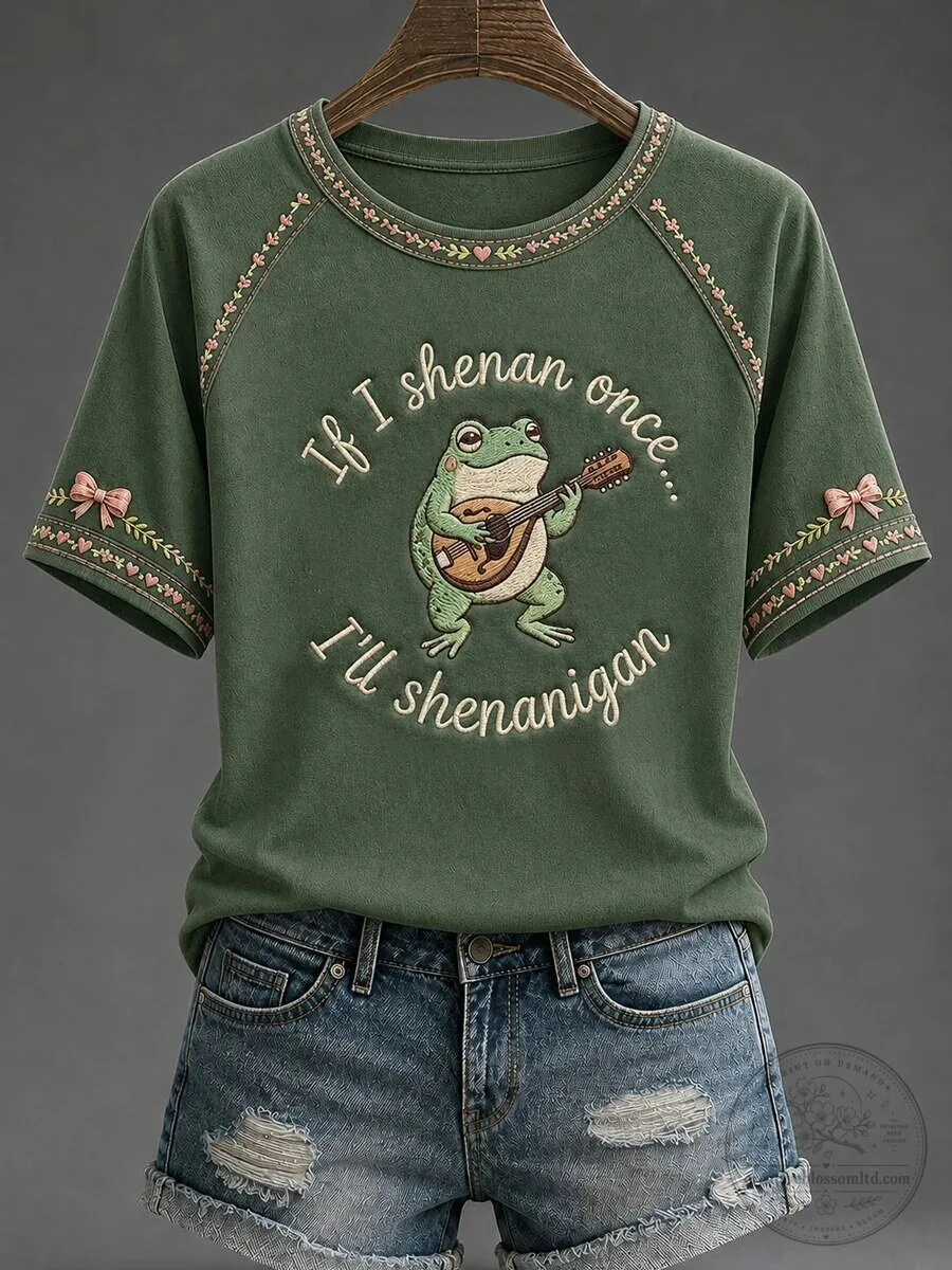 Funny Mental Health Awareness Frog Playing Banjo If I Shenan Once T-Shirt