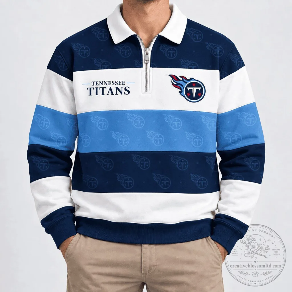 Tennessee Titans NFL Football Team Quarter Zip Polo Shirt Tennessee Titans NFL Football Team Quarter Zip Polo Shirt