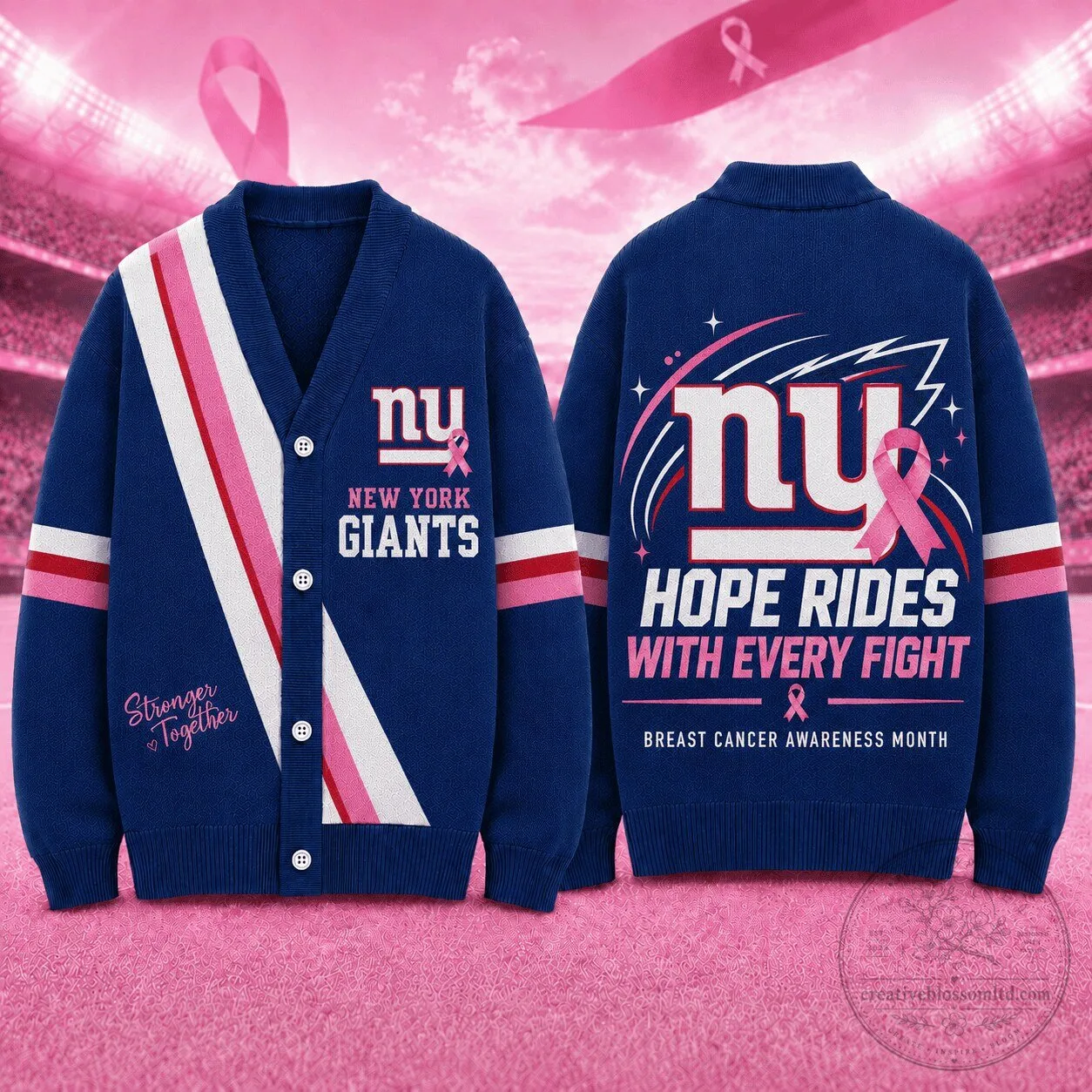 New York Giants NFL Breast Cancer Awareness Month Hope Rides With Every Fight Cardigan