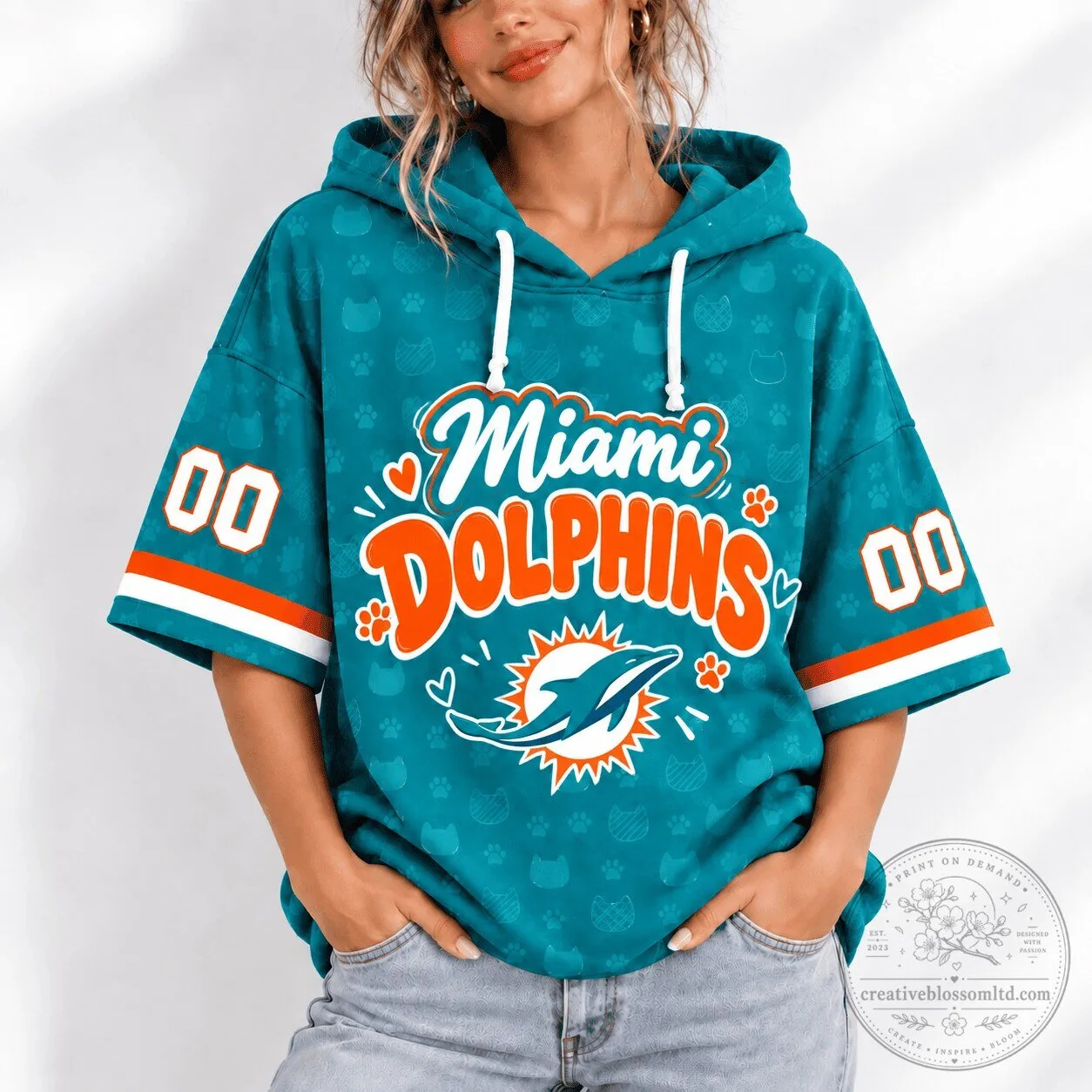 Women's Short Sleeve Hoodie for Miami Dolphins Football Team 1 Women's Short Sleeve Hoodie for Miami Dolphins Football Team