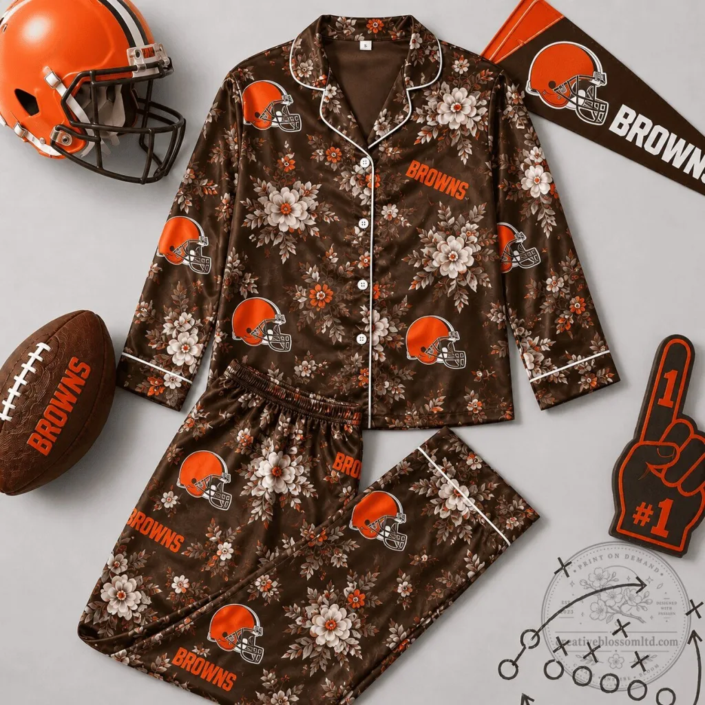Cleveland Browns Floral Print Team Pride Pajamas Set Cleveland Browns Floral Print Team Pride Pajamas Set