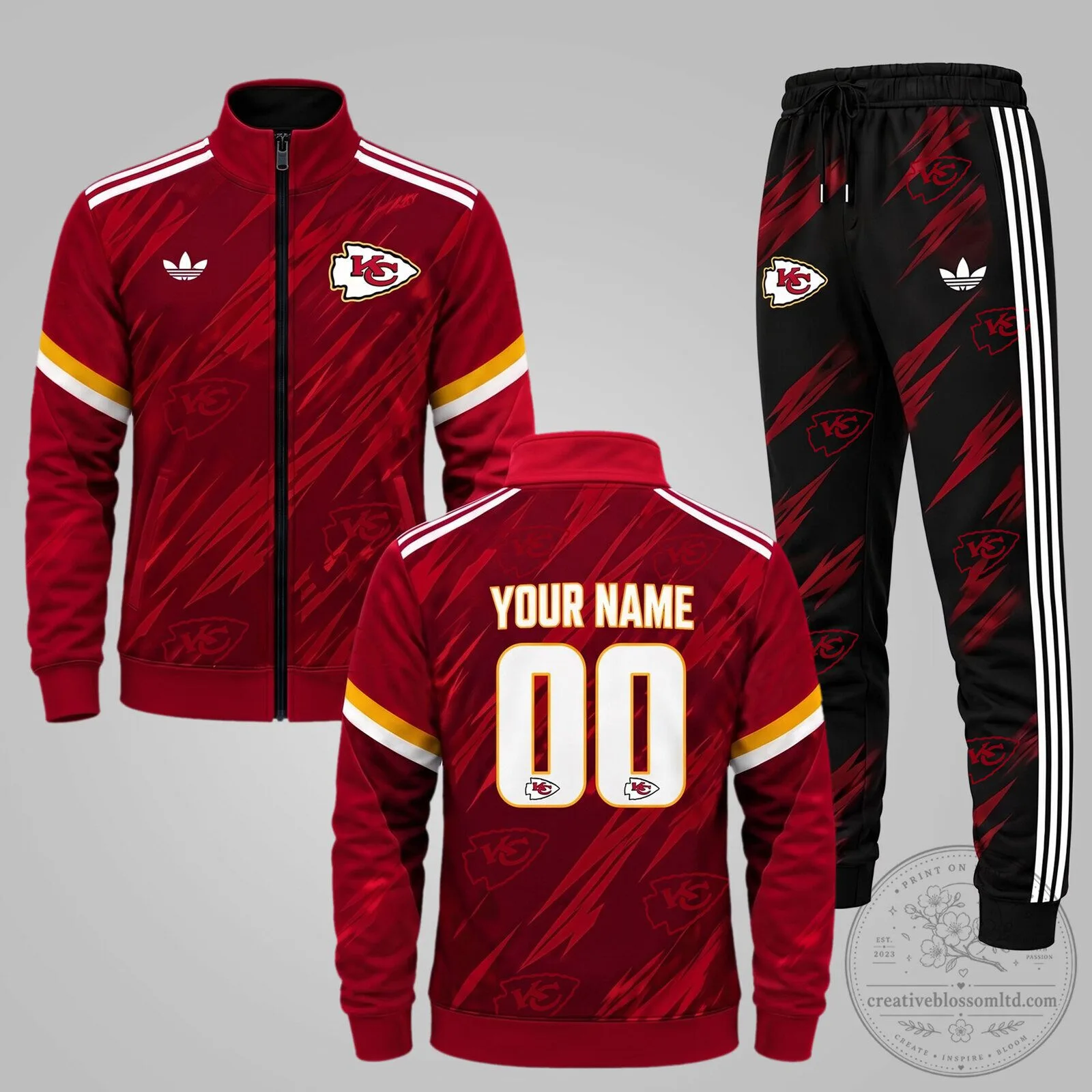 Customizable Tracksuit Jacket and Jogger Pant Set for Kansas City Chiefs Fans