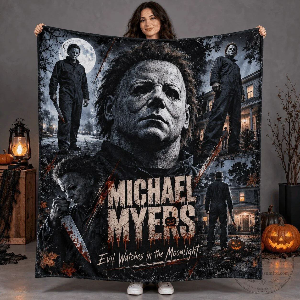 Moonlight Horror Film Fleece Blanket with Michael Myers Evil Watches Design 6 Moonlight Horror Film Fleece Blanket with Michael Myers Evil Watches Design