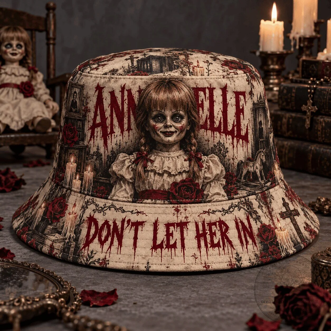Annabelle Don't Let Her In Horror Movie Graphic Bucket Hat