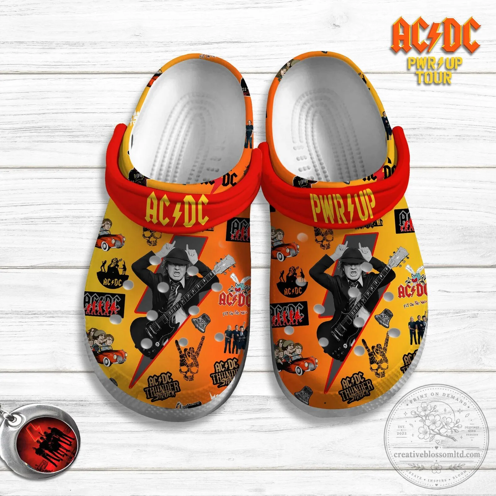 AC/DC Power Up Tour Lightning Bolt Collage Crocband Clogs Shoes