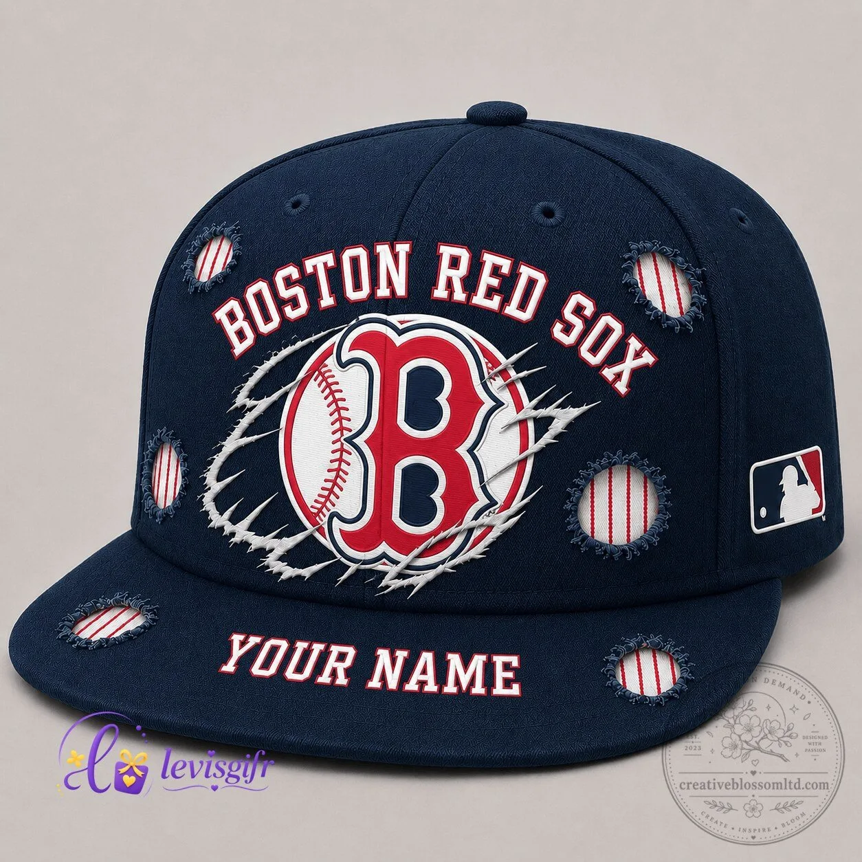 Boston Red Sox Baseball Distressed Embroidered Personalized Snapback Cap Hat