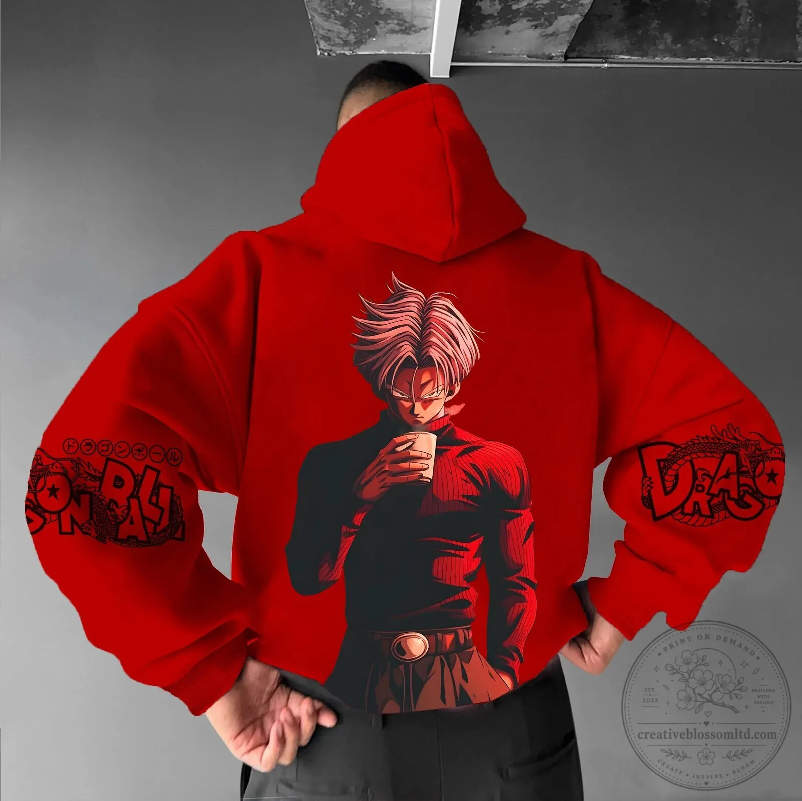 Dragon Ball Z Trunks Drinking Coffee Anime Graphic Hoodie