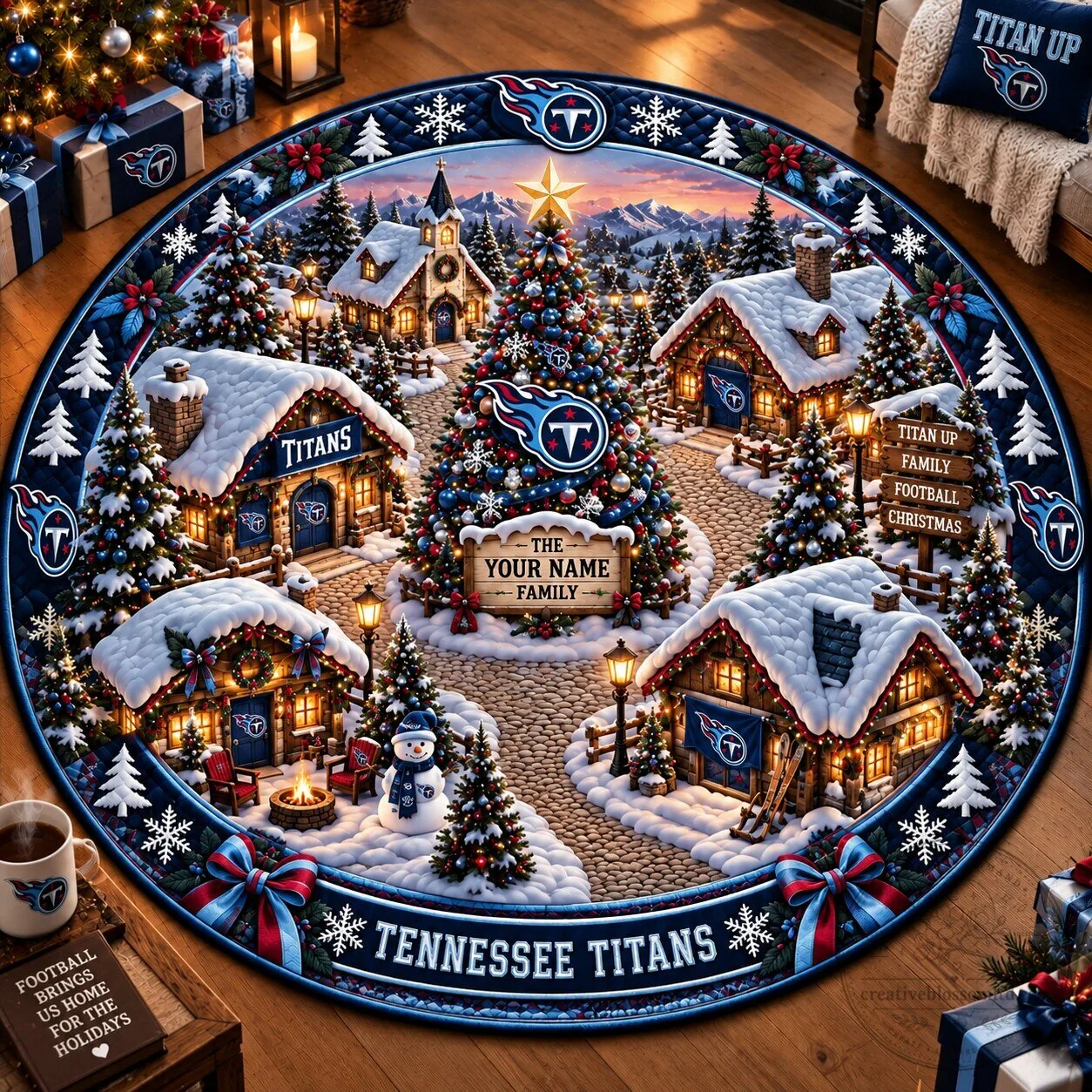 Tennessee Titans Christmas Village Holiday Round Quilted Floor Rug 2 Tennessee Titans Christmas Village Holiday Round Quilted Floor Rug