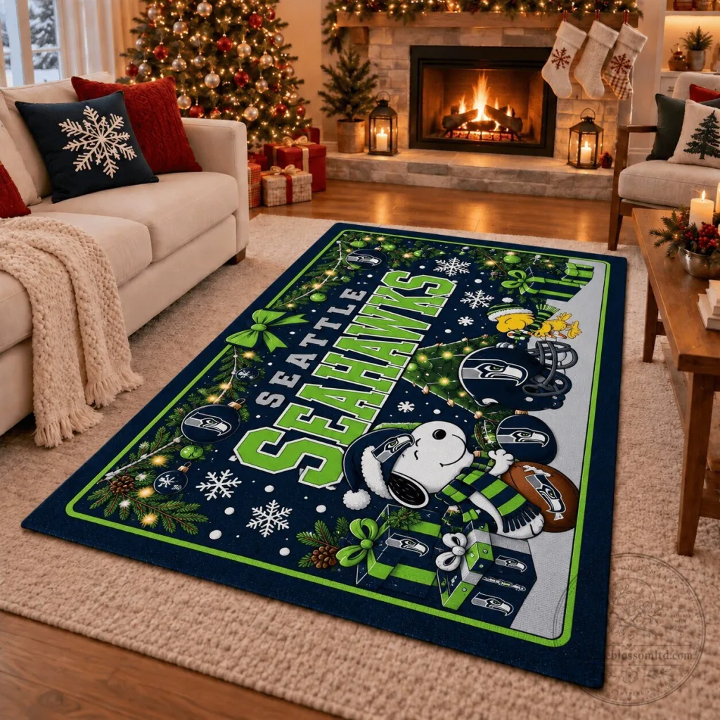 Seattle Seahawks Christmas Snoopy Football Team Holiday Area Rug Seattle Seahawks Christmas Snoopy Football Team Holiday Area Rug