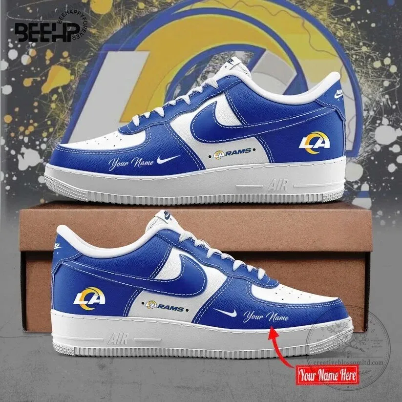 Los Angeles Rams Football Team Custom Name White and Blue Sneakers