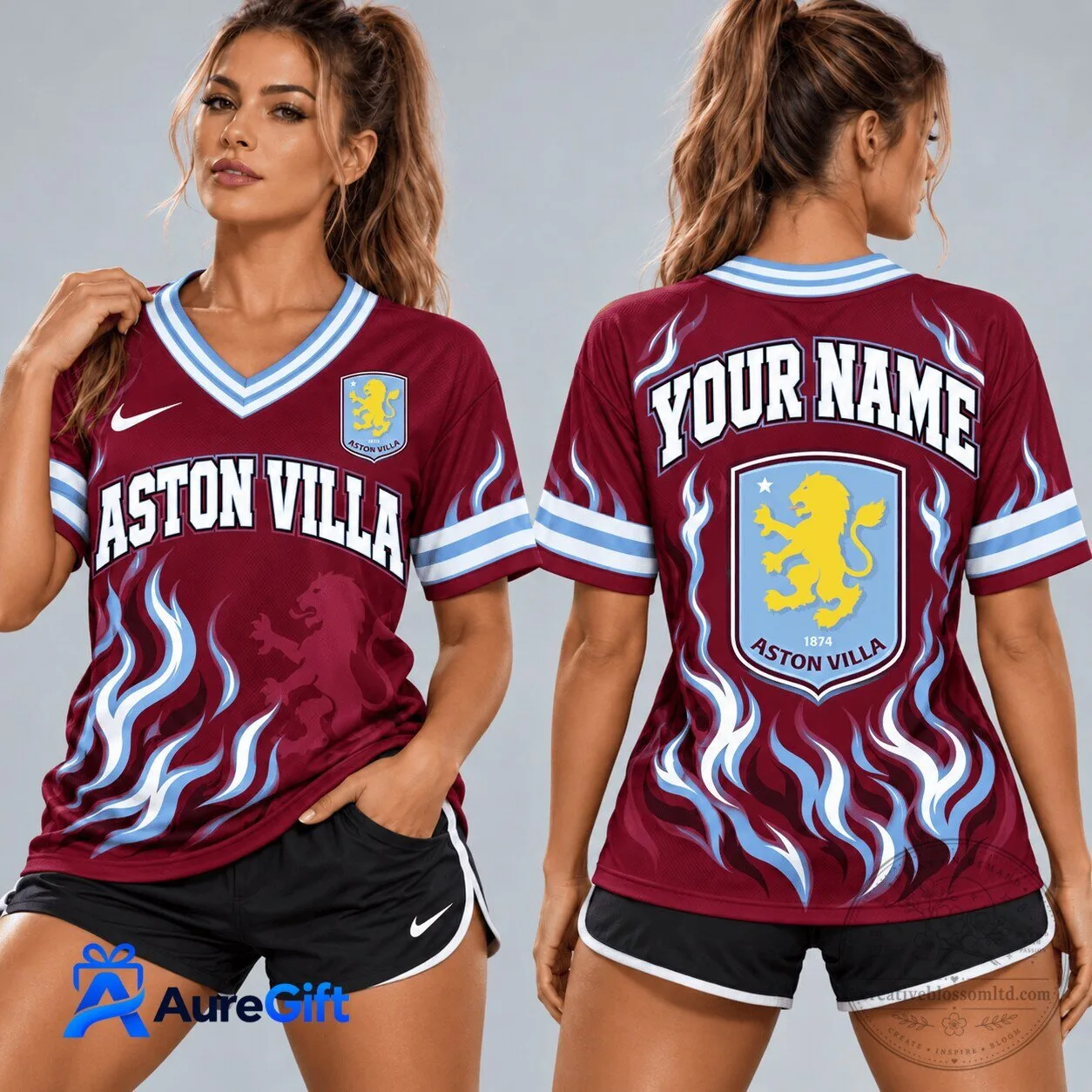 Aston Villa Football Club Personalized V-Neck Soccer Jersey