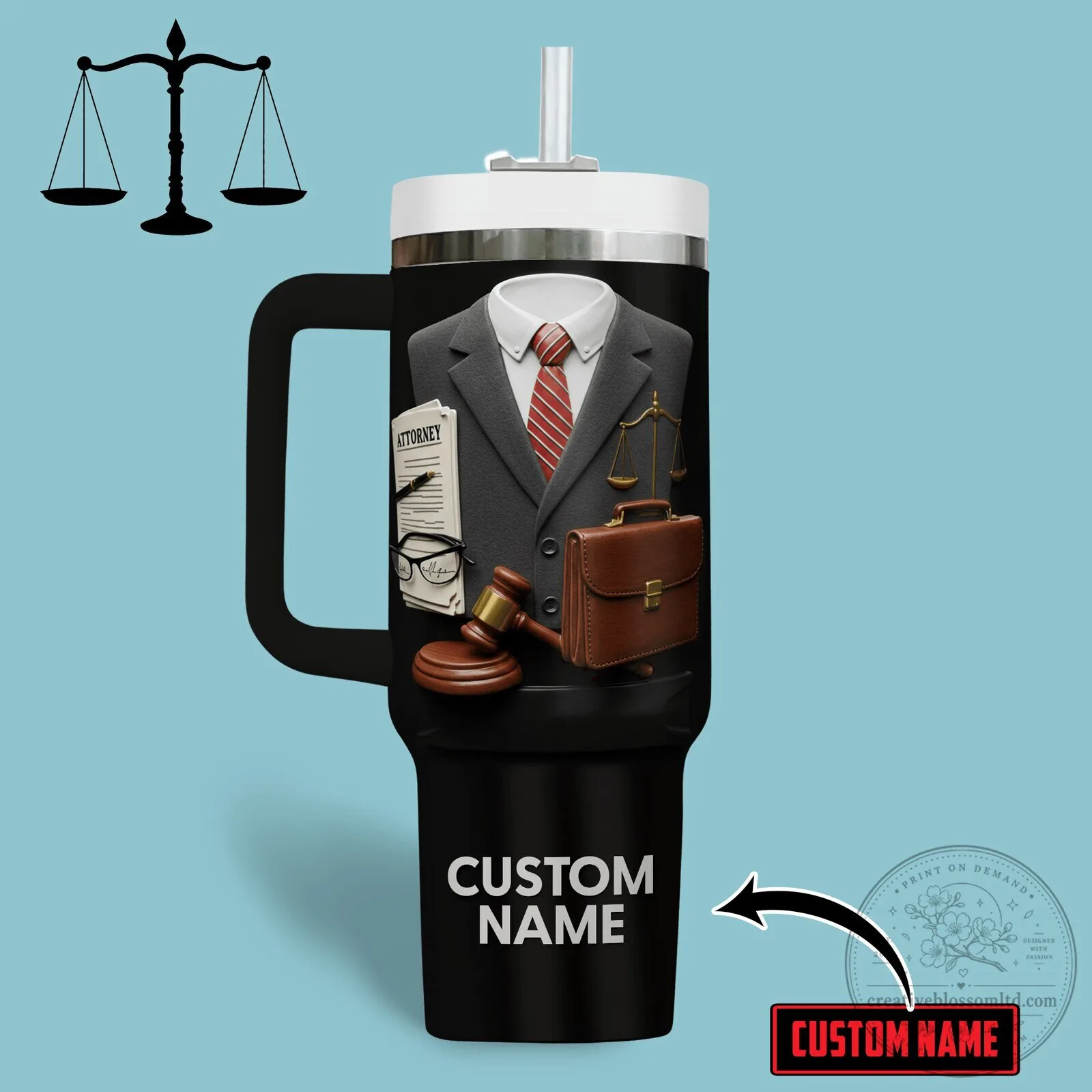 Personalized Attorney Law Office Themed 40oz Tumbler with Handle and Straw