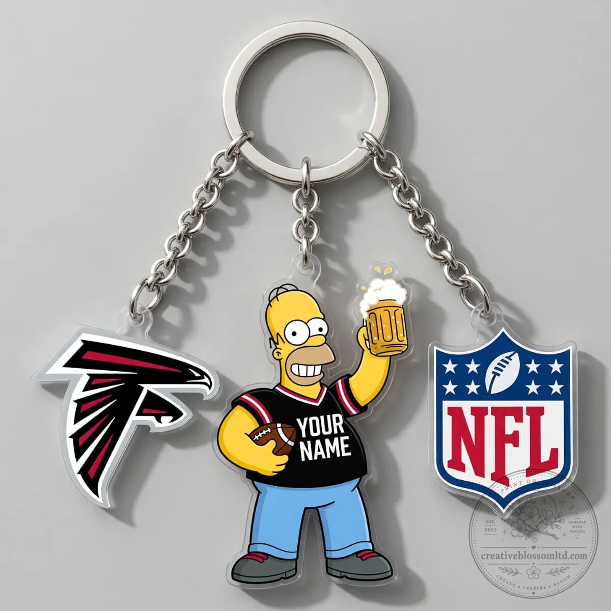 Personalized Atlanta Falcons Homer Simpson NFL Football Triple Charm Keychain 2 Personalized Atlanta Falcons Homer Simpson NFL Football Triple Charm Keychain