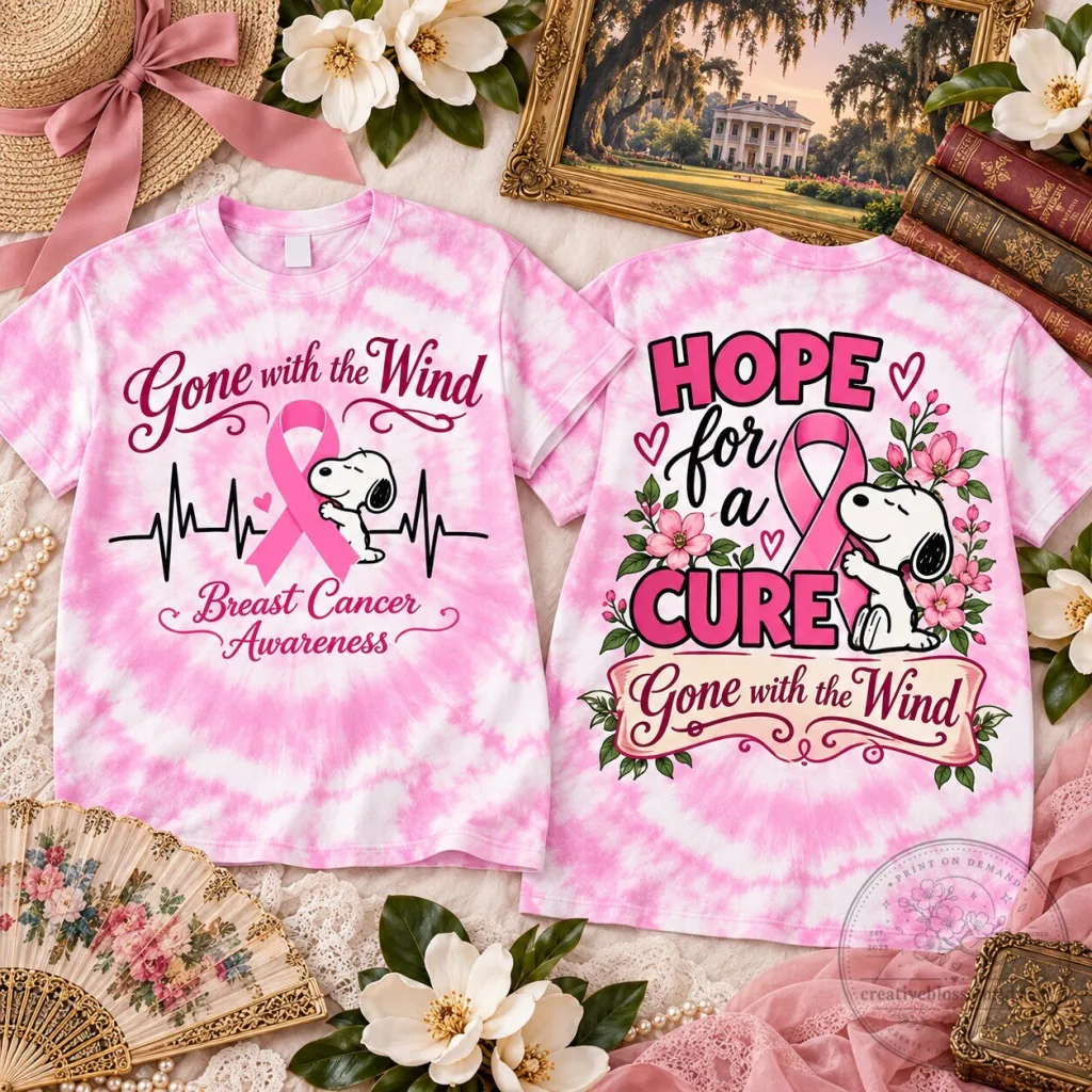 Snoopy Gone With The Wind Breast Cancer Awareness Hope For A Cure T-Shirt Snoopy Gone With The Wind Breast Cancer Awareness Hope For A Cure T-Shirt