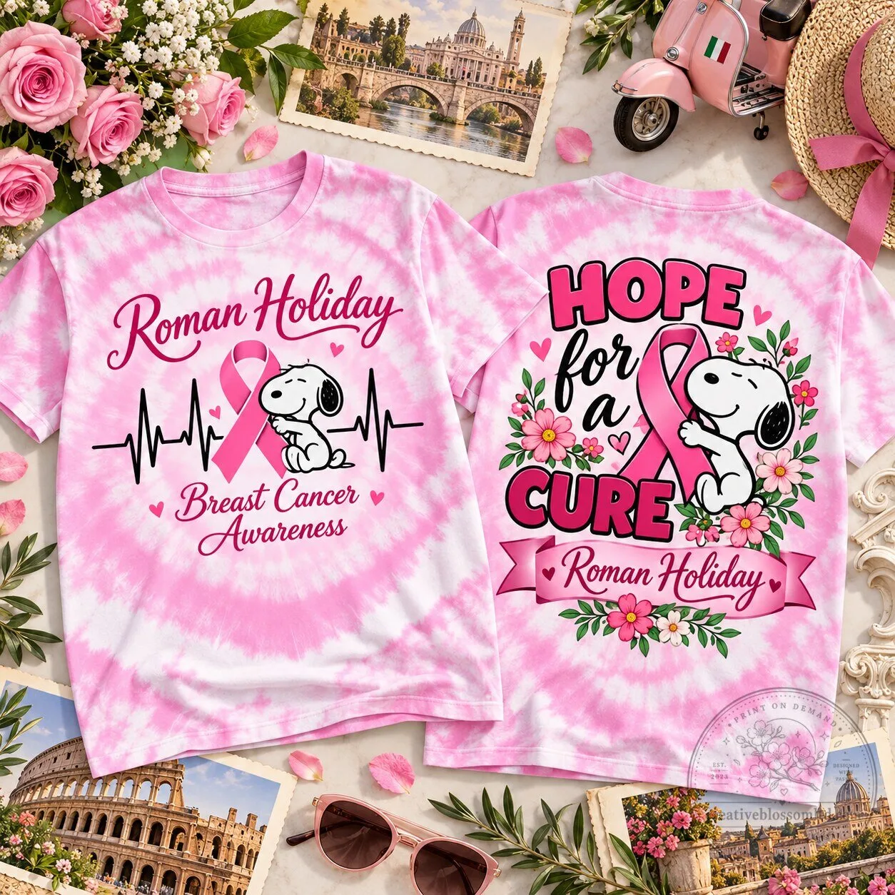 Snoopy Roman Holiday Hope For A Cure Breast Cancer Awareness T-Shirt