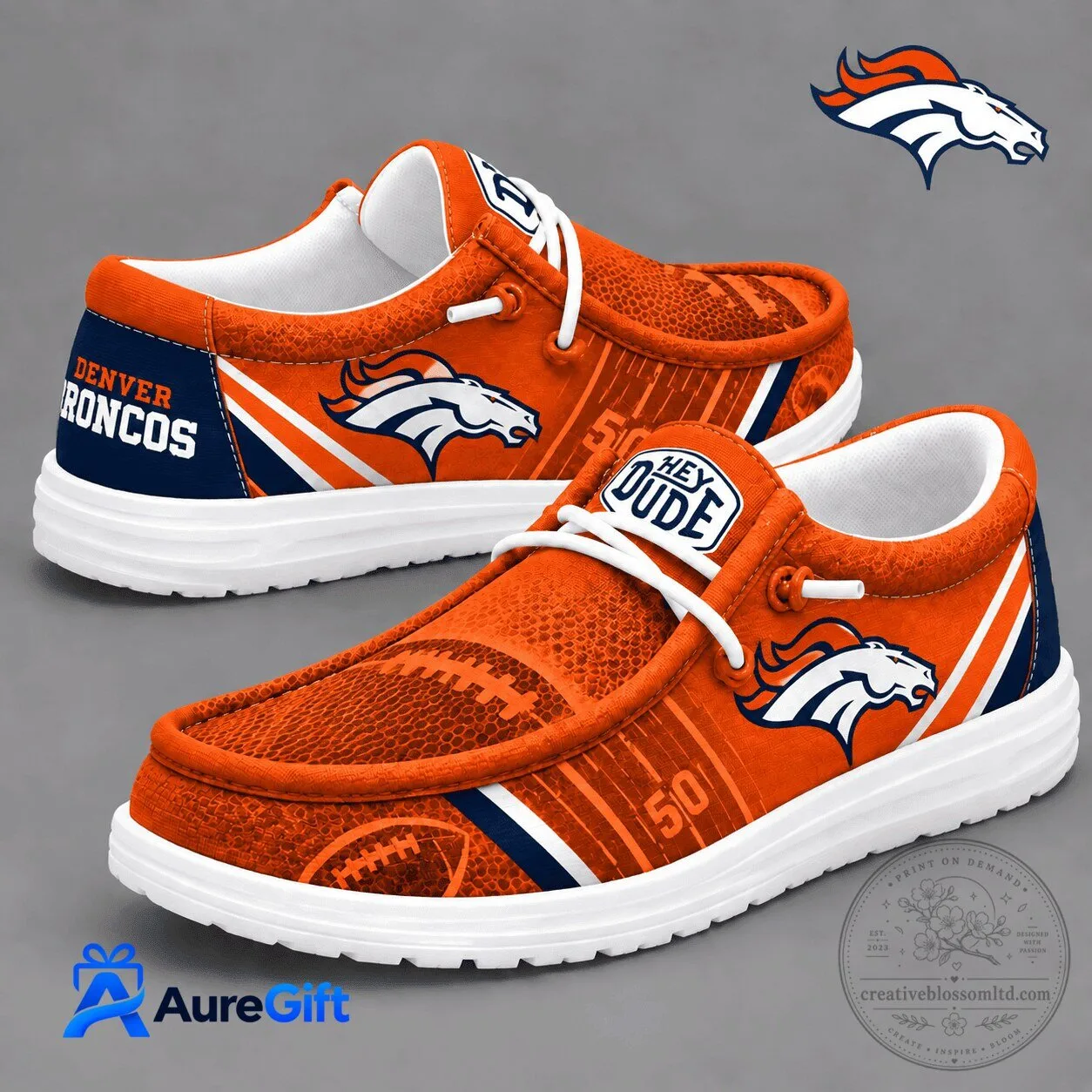 Denver Broncos National Football League Team Logo Orange Slip-On Shoes