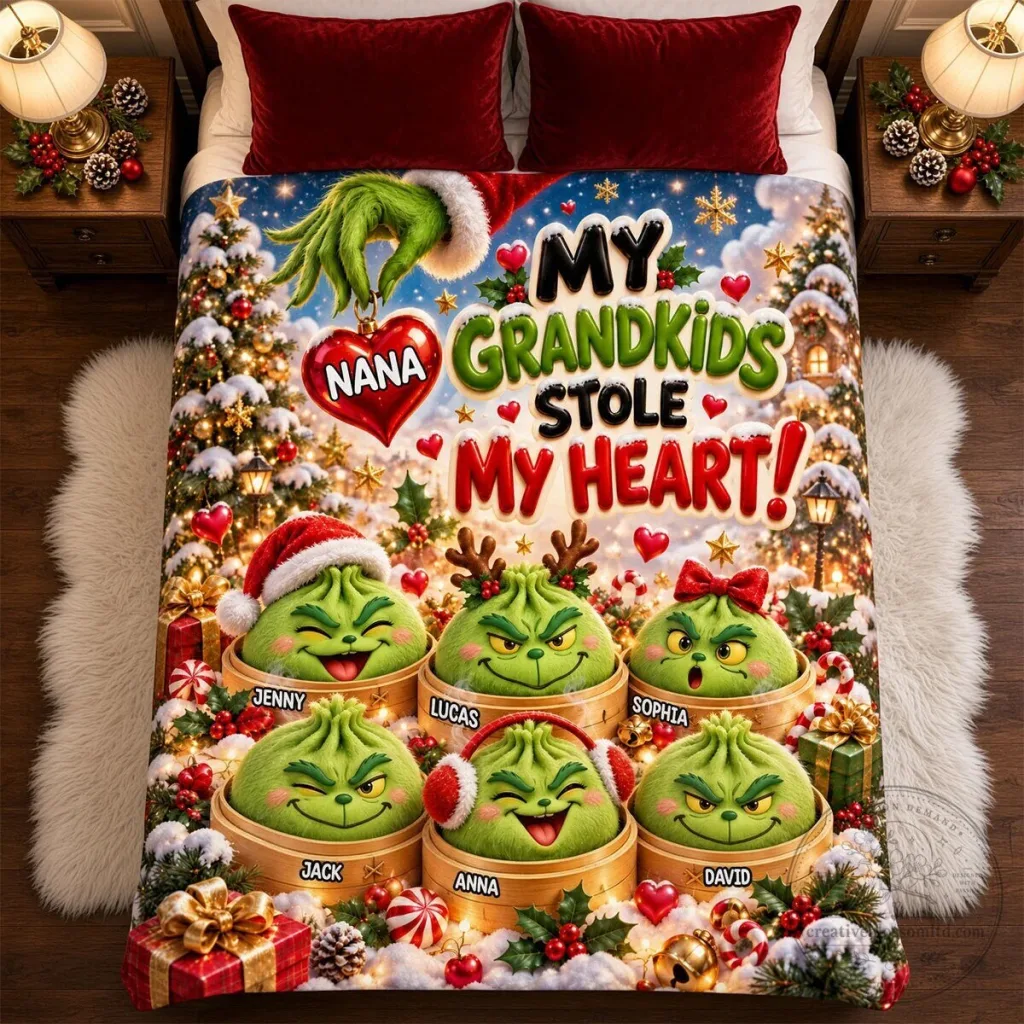 My Grandkids Stole My Heart Grinch Christmas Personalized Blanket My Grandkids Stole My Heart Grinch Christmas Personalized Blanket