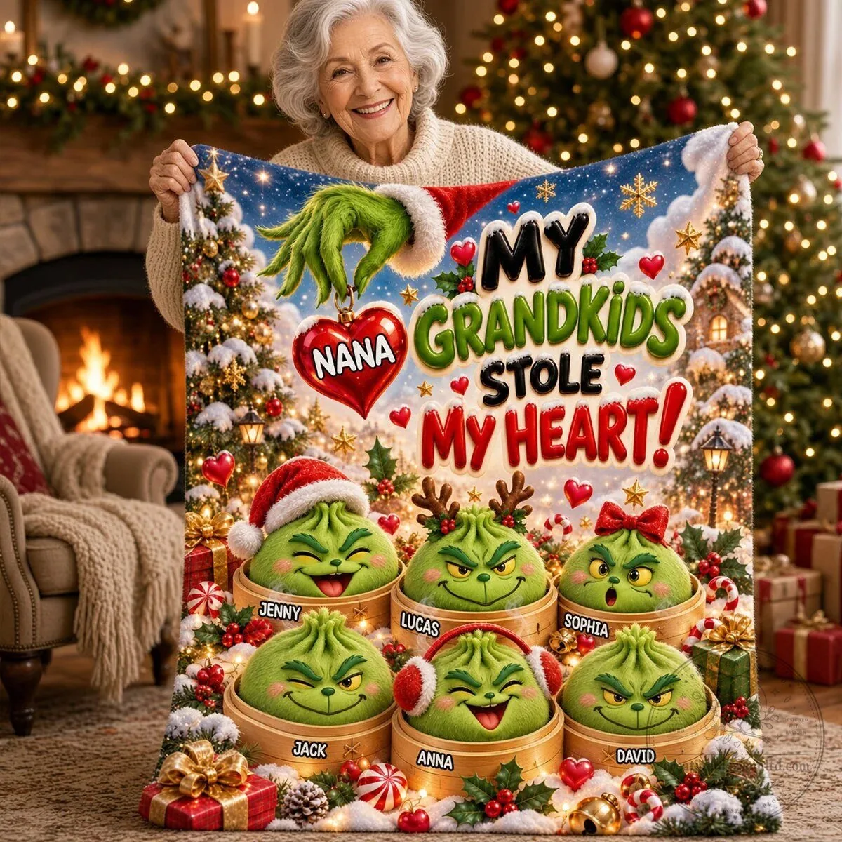 My Grandkids Stole My Heart Grinch Christmas Personalized Blanket 10 My Grandkids Stole My Heart Grinch Christmas Personalized Blanket
