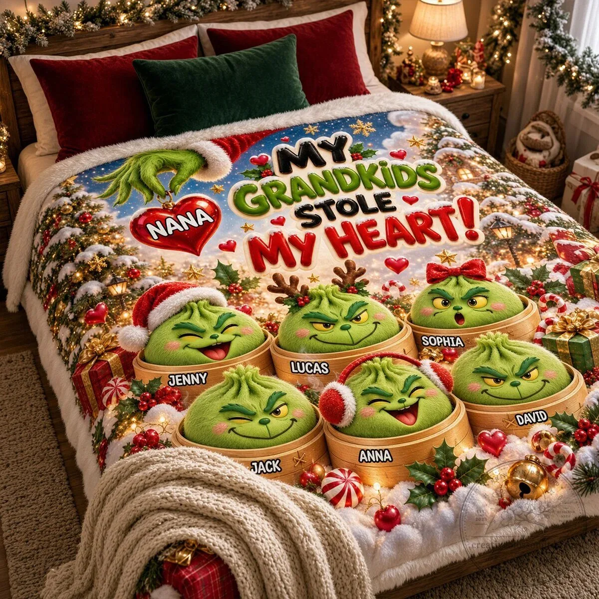 My Grandkids Stole My Heart Grinch Christmas Personalized Blanket 11 My Grandkids Stole My Heart Grinch Christmas Personalized Blanket