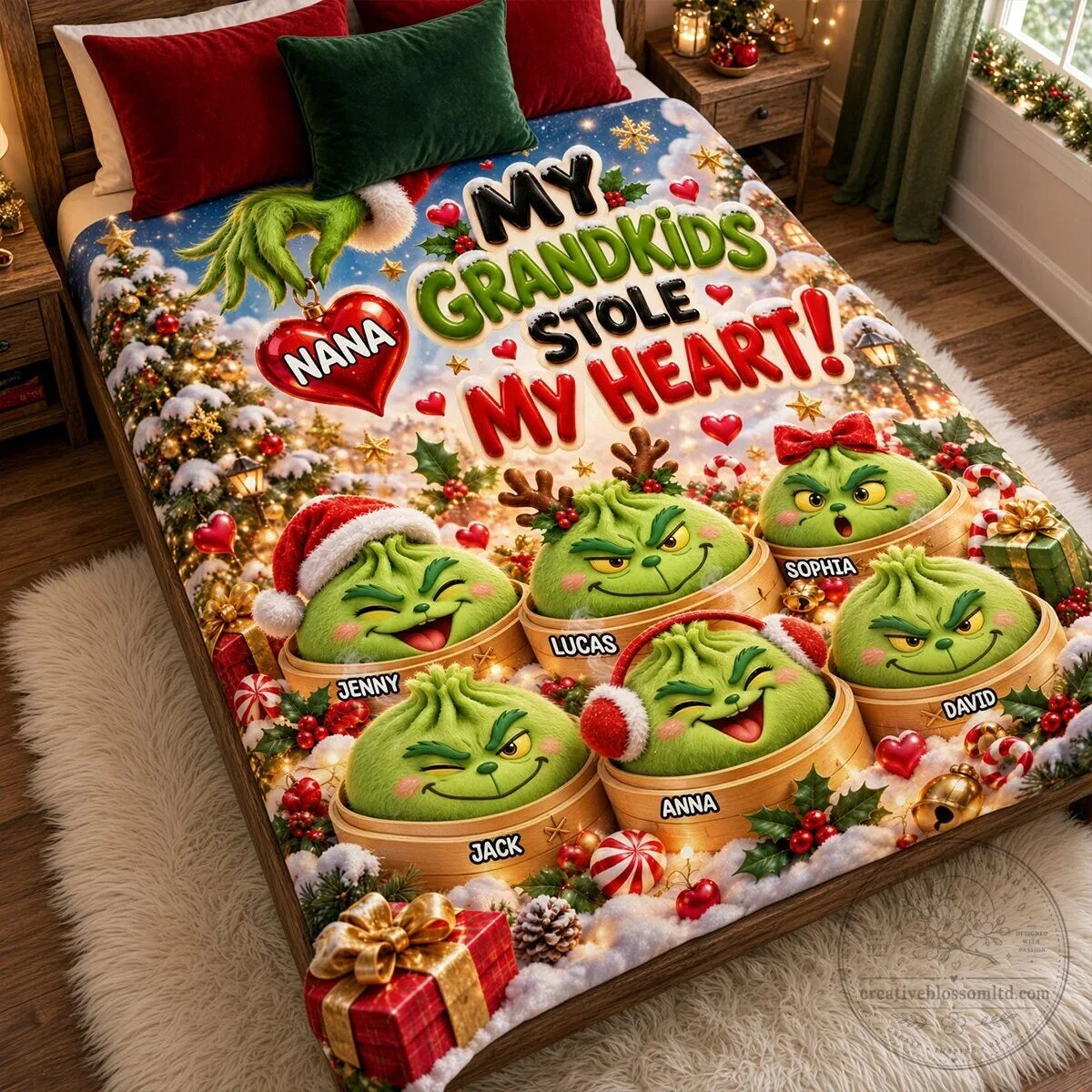 My Grandkids Stole My Heart Grinch Christmas Personalized Blanket 12 My Grandkids Stole My Heart Grinch Christmas Personalized Blanket