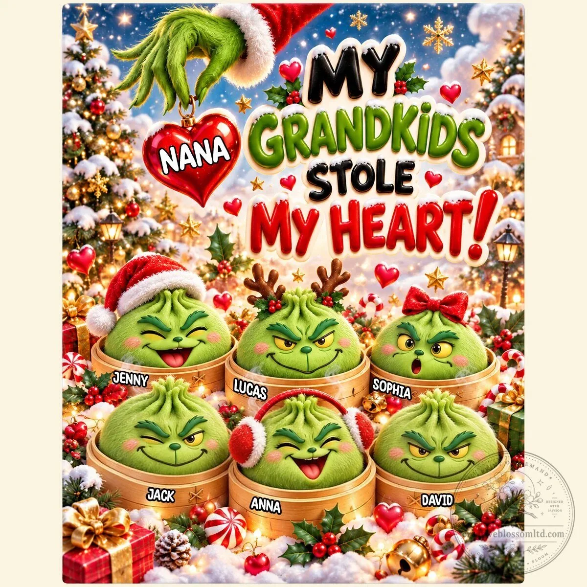 My Grandkids Stole My Heart Grinch Christmas Personalized Blanket 13 My Grandkids Stole My Heart Grinch Christmas Personalized Blanket