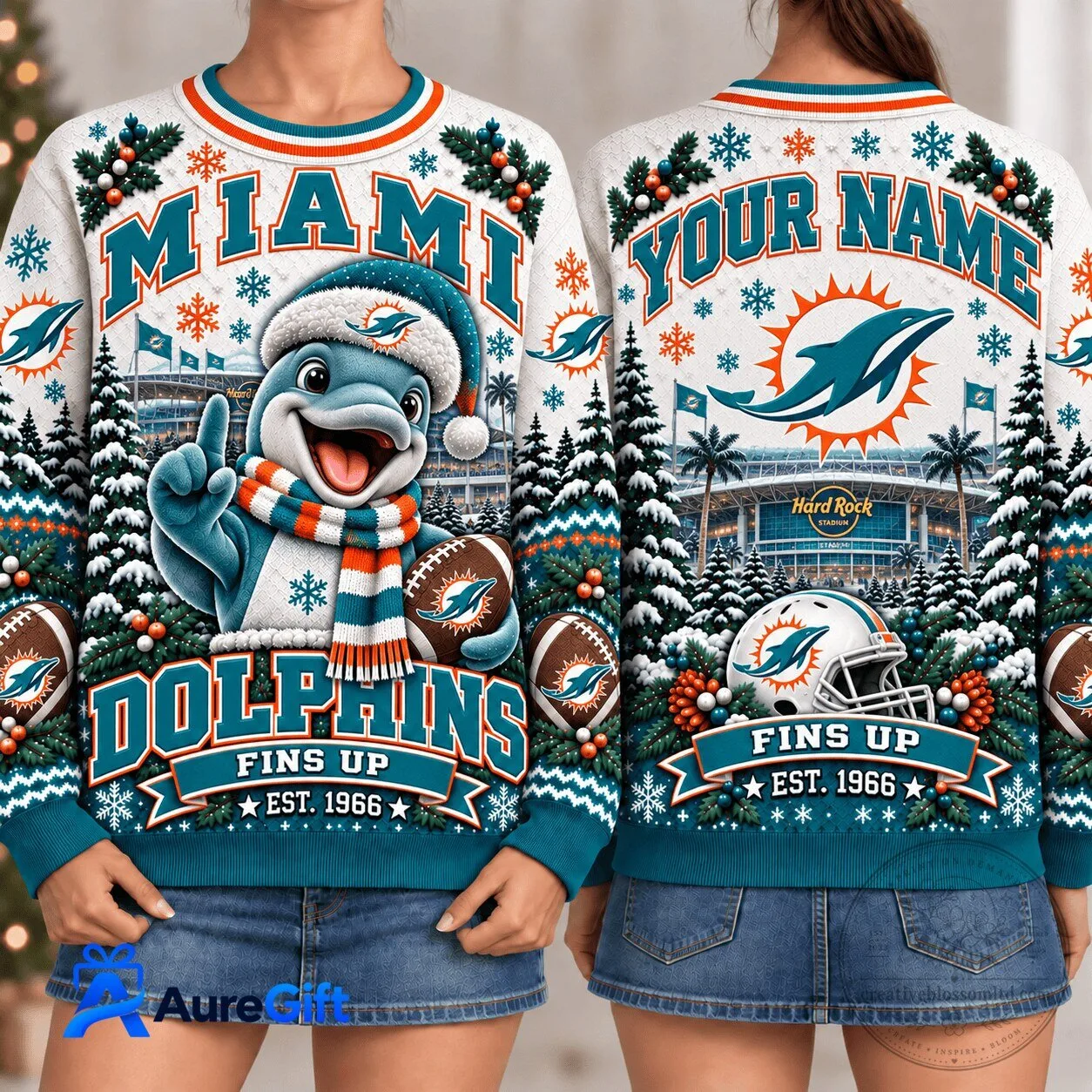 Miami Football Dolphins Personalized Christmas Holiday Sweatshirt 2 Miami Football Dolphins Personalized Christmas Holiday Sweatshirt