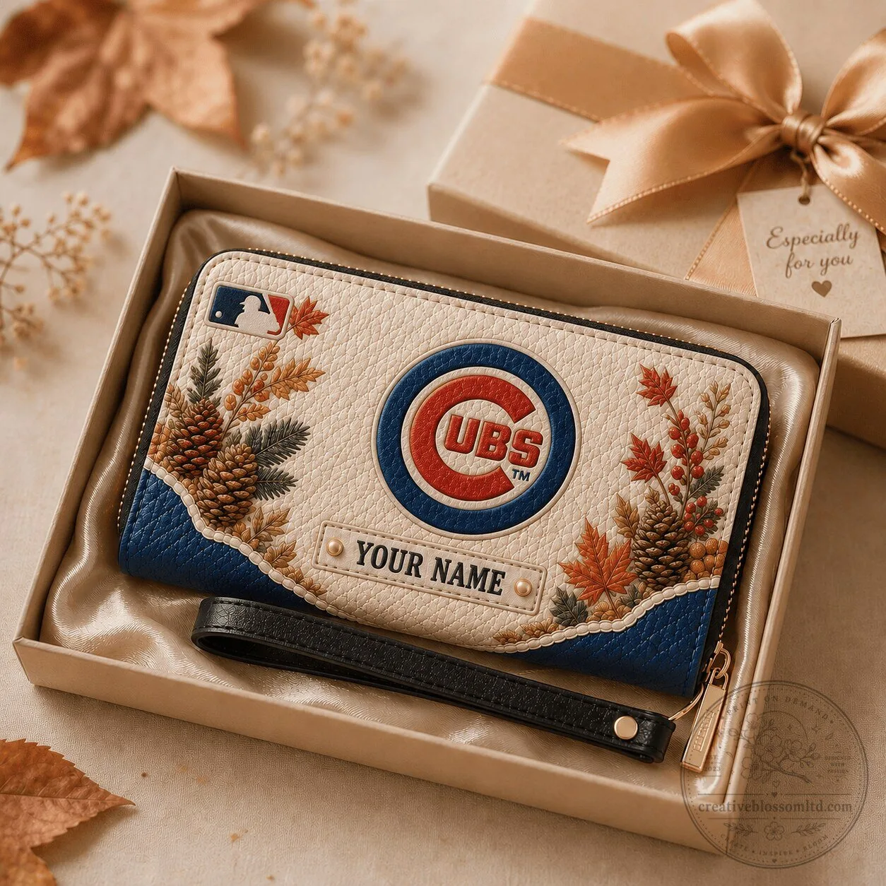 Chicago Cubs Major League Baseball Autumn Pinecone Personalized Wallet