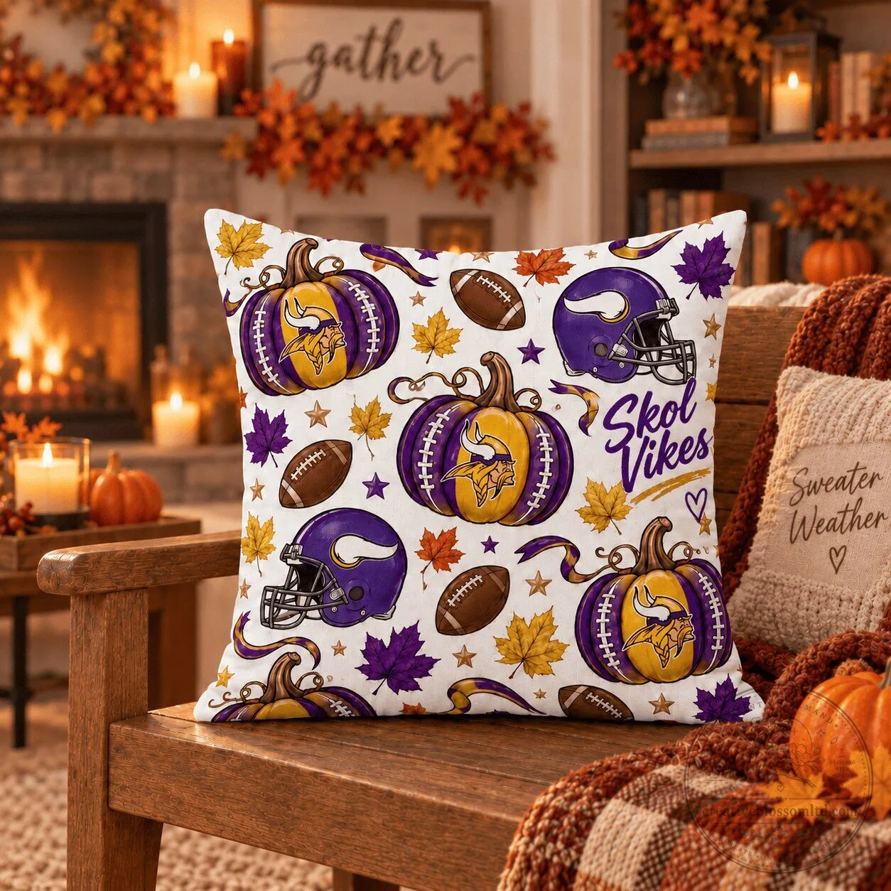 Minnesota Vikings Skol Vikes Halloween Football Pumpkins Throw Pillow