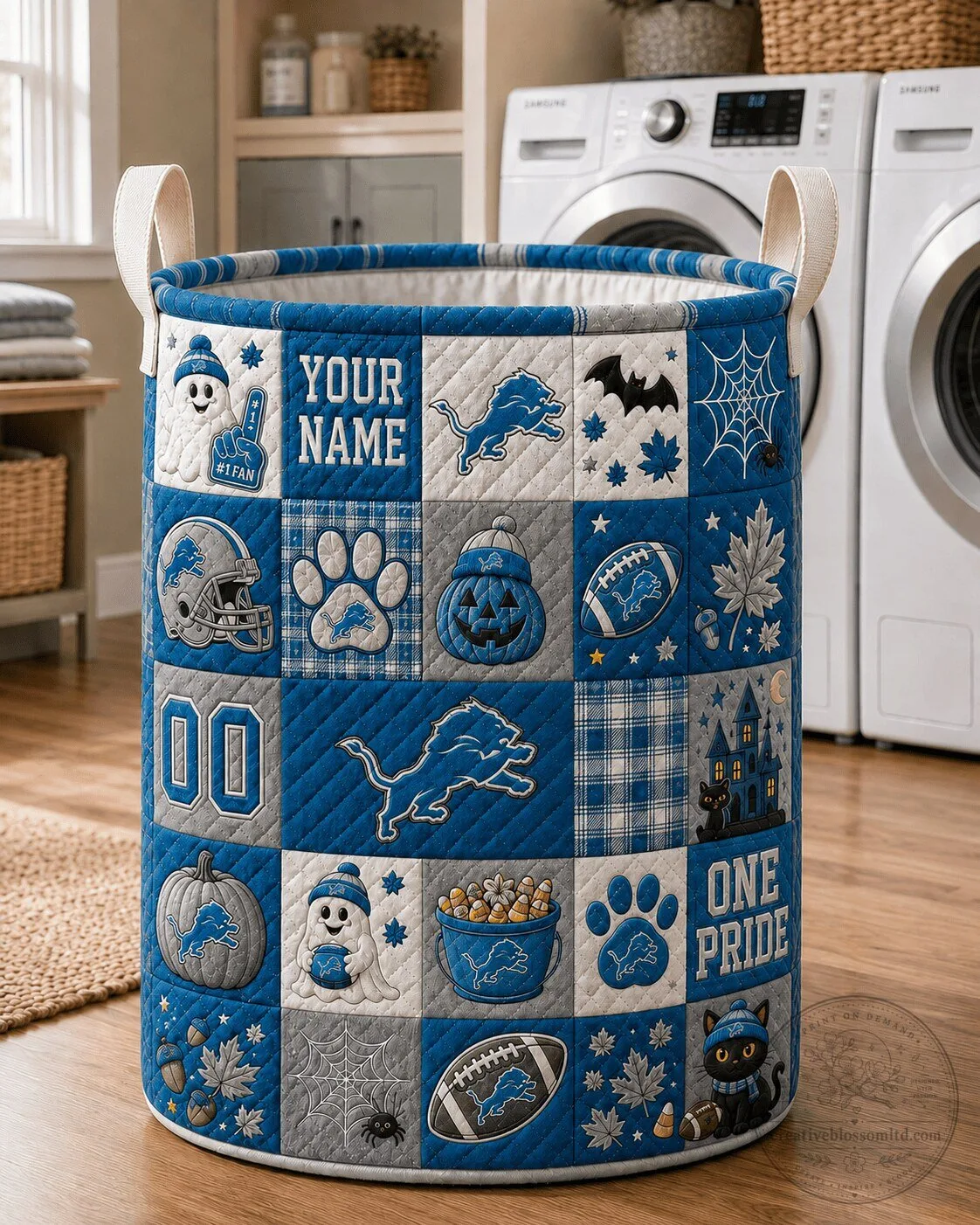 Detroit Lions Halloween Personalized Quilted Laundry Basket