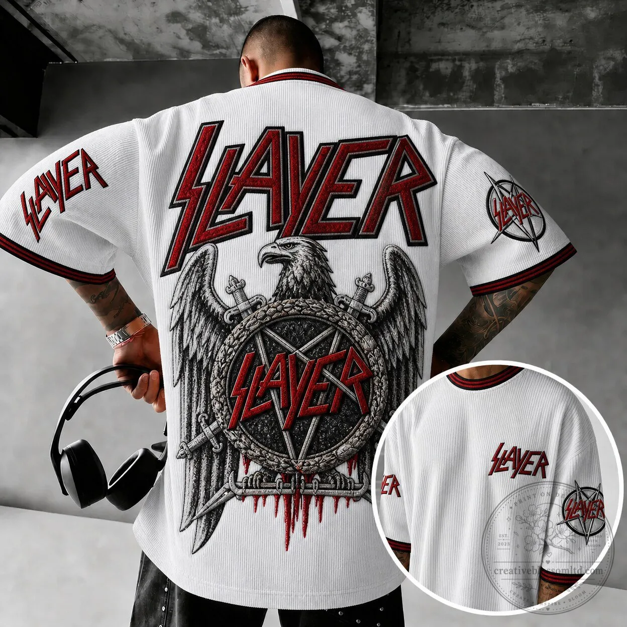 Slayer Eagle Pentagram Heavy Metal Band White Short Sleeve T-Shirt