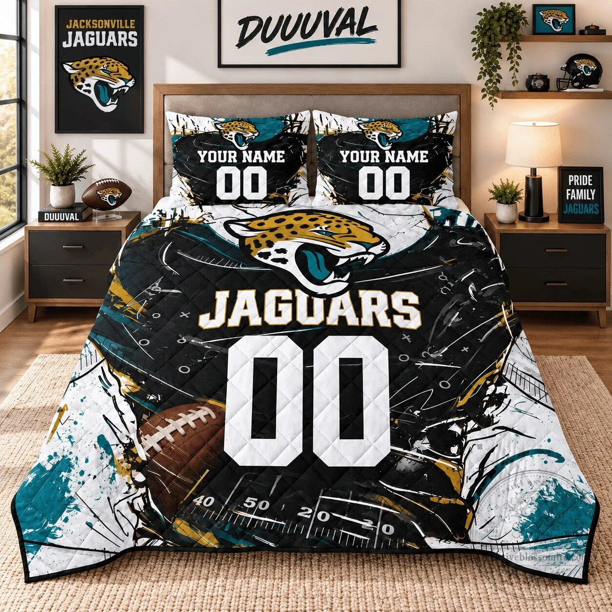 Jacksonville Jaguars Personalized Football Jersey Style Bedding Set