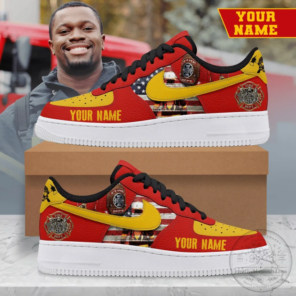 Firefighter American Flag Custom Name Sneakers Firefighter American Flag Custom Name Sneakers