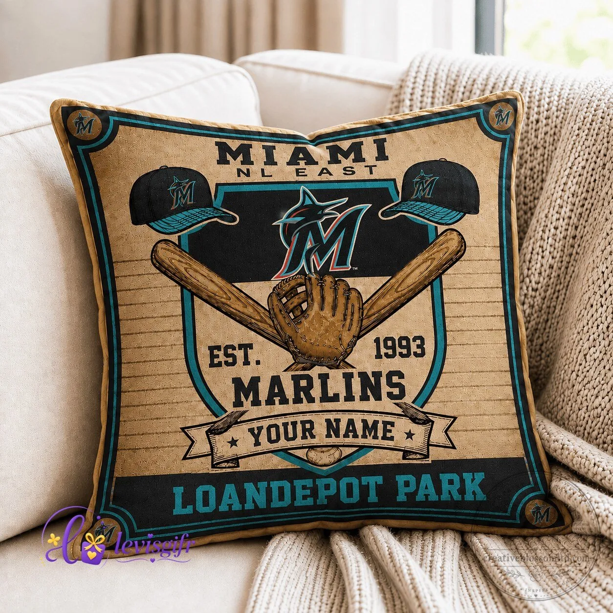 Miami Marlins Baseball Team Vintage Est. 1993 Throw Pillow Case
