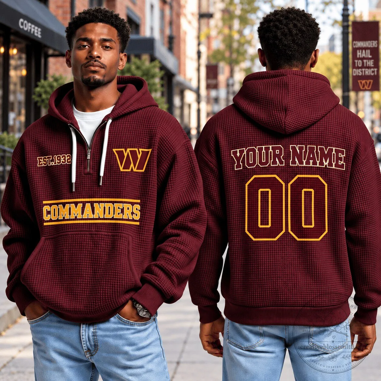 Washington Commanders Football Fan Waffle Knit Quarter Zip Hoodie 2 Washington Commanders Football Fan Waffle Knit Quarter Zip Hoodie
