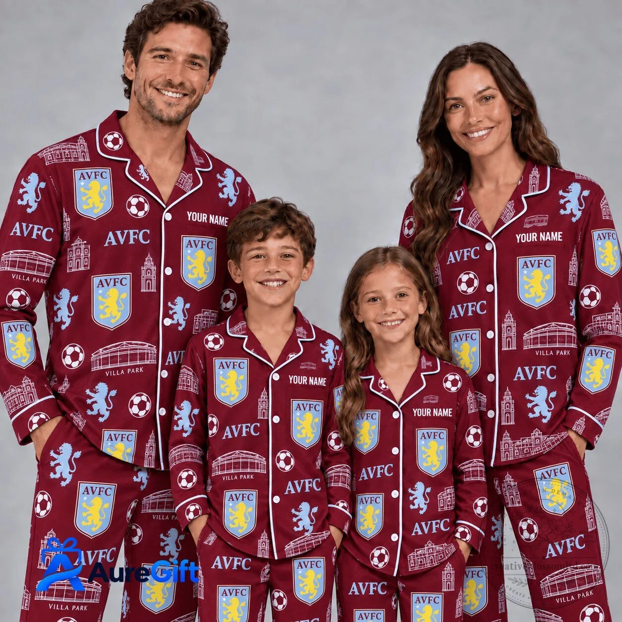 Aston Villa Football Club Personalized Family Matching Christmas Pajamas Set 2 Aston Villa Football Club Personalized Family Matching Christmas Pajamas Set