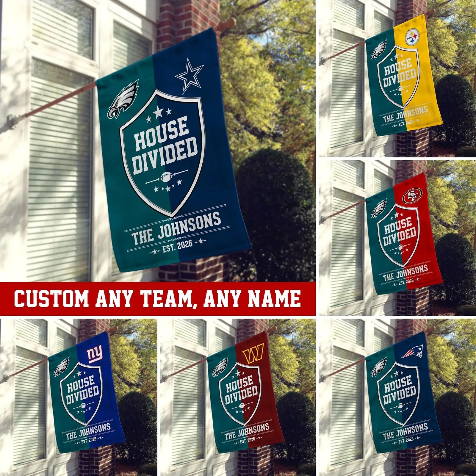 Custom House Divided Any Team Any Name Personalized Family Garden Flag