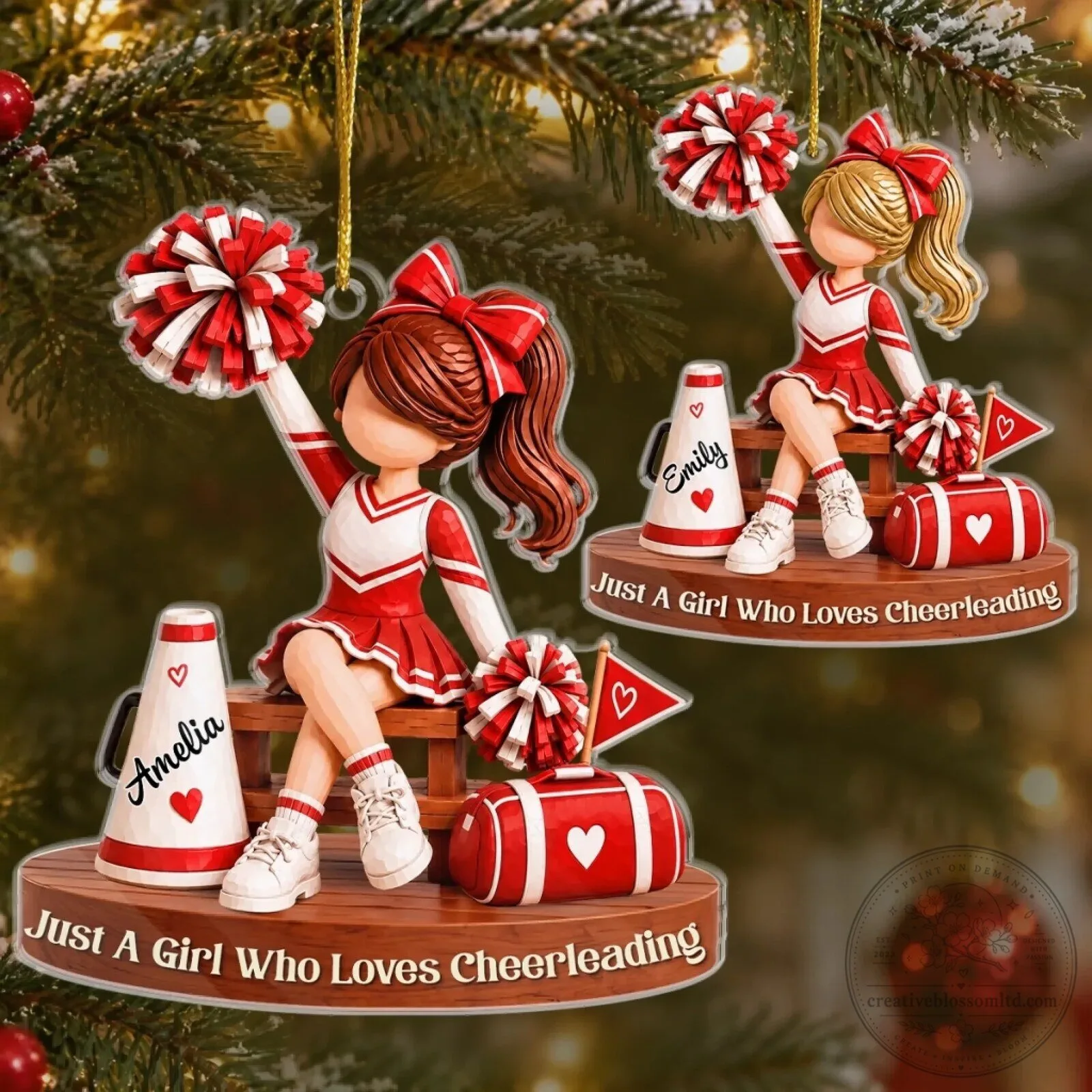 Personalized Cheerleader Girl Christmas Tree Ornament - Just A Girl Who Loves Cheerleading