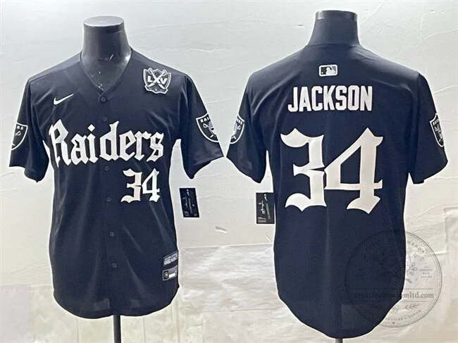 Las Vegas Raiders Bo Jackson Number 34 Black Baseball Jersey