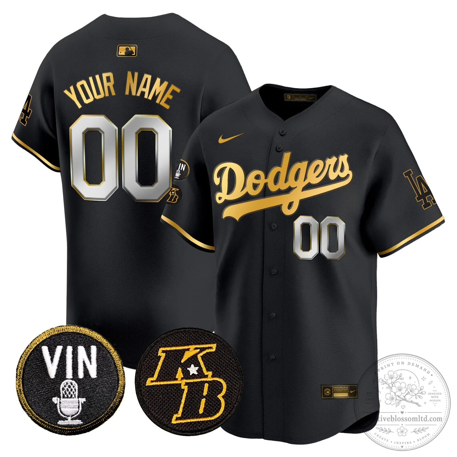 Los Angeles Dodgers Black Gold Trim Vapor Premier Limited Custom Baseball Jersey