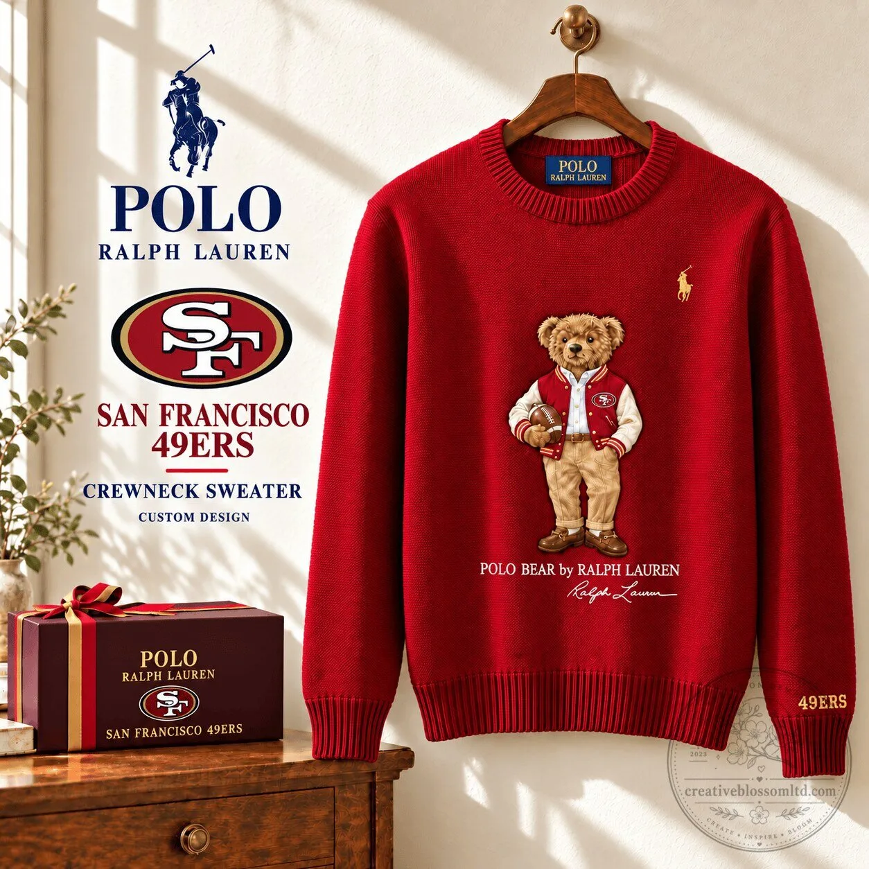 San Francisco 49ers Polo Bear Ralph Lauren Red Crewneck Sweater