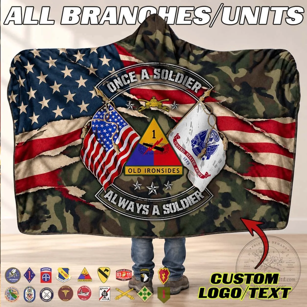 United States Army Veteran Once A Soldier Always A Soldier Hooded Blanket