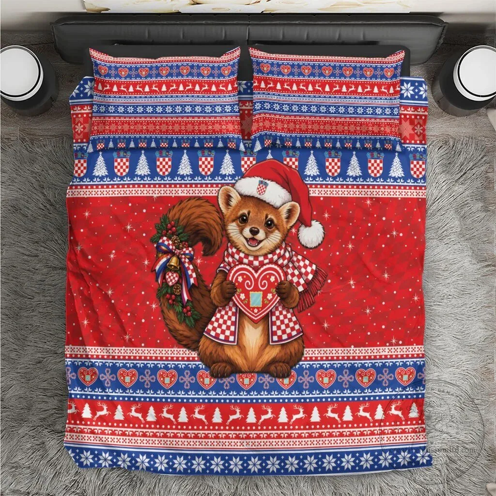 Croatian Christmas Kuna Licitar Heart Winter Holiday Bedding Set