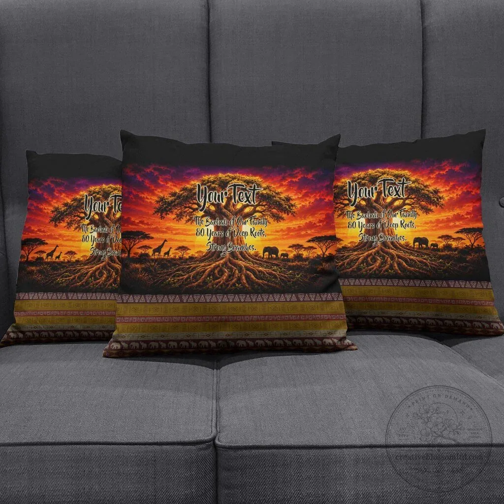 Personalized 80th Birthday Baobab Tree African Sunset Savanna Silhouette Pillow Cover 9 Personalized 80th Birthday Baobab Tree African Sunset Savanna Silhouette Pillow Cover